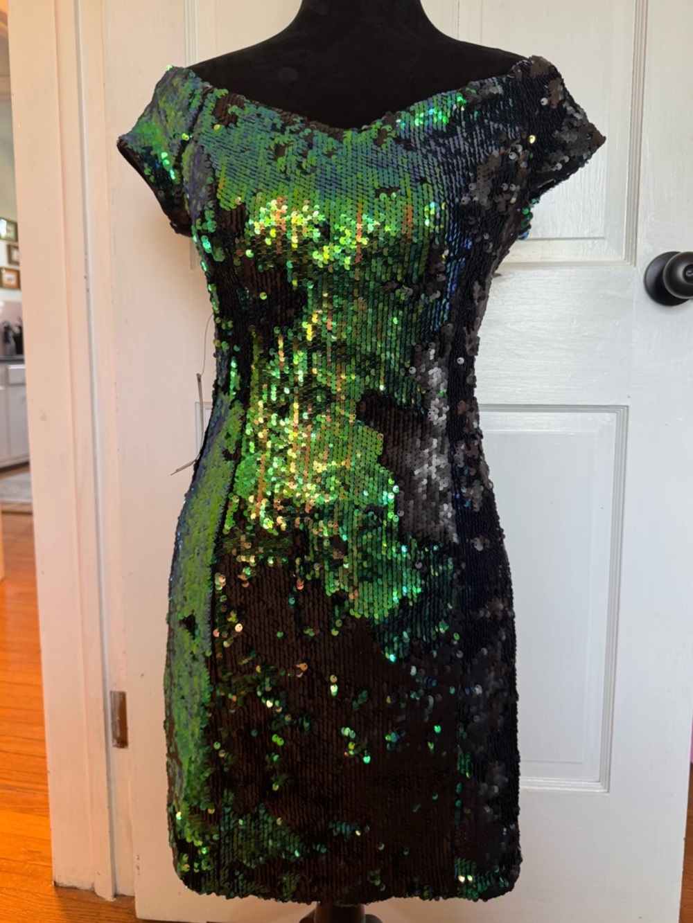 GUESS Green and Black Sequin Mini Dress
